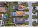 Aerial view of the property showcasing its layout, swimming pool, and proximity to neighboring homes at 133 Rona Ln, Davenport, FL 33897