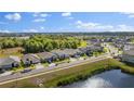 Beautiful aerial view of the neighborhood featuring lush greenery and a serene lake at 7465 Wing Span Way, Harmony, FL 34773