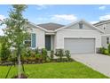 Inviting single-Gathering home featuring lush landscaping, a well-maintained lawn, and a two-car garage at 1039 Wisteria Way, Dundee, FL 33838