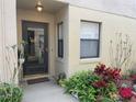 Inviting entryway featuring a glass storm door, tasteful decor, and colorful plants at 2809 Wingfoot Ct, Winter Haven, FL 33884