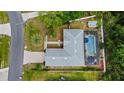 Aerial view of home featuring a large screened-in pool and well-maintained yard at 572 Nogales Ct, Kissimmee, FL 34758