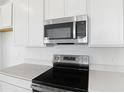 Modern kitchen featuring stainless steel appliances and white countertops at 6381 Clover St, Lake Hamilton, FL 33851