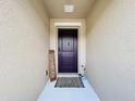 Elegant front door with modern hardware and a welcoming 'Hello Spring' sign at 16588 Centipede St, Clermont, FL 34714