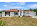 Charming single-story home with a well-manicured lawn, attached garage and a beautiful roof at 250 Beckenham Dr, Kissimmee, FL 34758