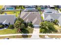 Aerial view of a single-story home with a well-manicured lawn, surrounded by neighboring houses and swimming pools at 2734 Eagle Lake Dr, Orlando, FL 32837