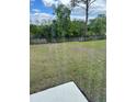 View of back yard with black metal fence, grass and view of trees and sky at 1723 Post Oak Dr, Davenport, FL 33837