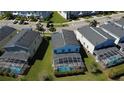 Aerial view of homes featuring screened-in pools, perfect for outdoor relaxation and entertainment at 345 Ocean Course Ave, Davenport, FL 33896