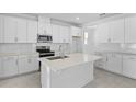 Modern kitchen featuring white cabinets, a center island with a sink, and stainless steel appliances at 3773 Deer Ridge Dr, Mount Dora, FL 32757