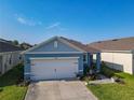 Attractive single-story home showcasing a 2-car garage, tidy landscaping, and well-maintained lawn at 1379 Winter Gray Cir, Deltona, FL 32738