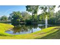 Scenic view of a pond with a fountain surrounded by lush greenery at 3038 Parkway Blvd # 204, Kissimmee, FL 34747