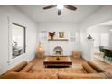 Comfortable living room with a white painted fireplace, modern decor, and bright natural light at 415 Florida Ave, St Cloud, FL 34769