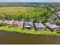 Aerial view showcases homes with screened lanais along a serene lake at 759 Glendora Rd, Poinciana, FL 34759