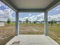 Covered patio view showcasing the backyard, neighboring homes, and trees in the distance at 119 Summerlin Loop, Haines City, FL 33844