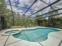 This screened-in pool and spa area features lush landscaping and plenty of room for relaxation at 394 Orange Cosmos Blvd, Davenport, FL 33837