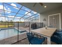 Inviting screened-in patio area with dining, seating, and a sparkling pool for outdoor relaxation at 971 Paradise Dr, Davenport, FL 33897