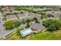 Aerial view of a community pool surrounded by well-maintained homes and green spaces at 13758 Daniels Landing Cir, Winter Garden, FL 34787