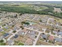 Aerial view of a residential community with a small pond, surrounded by trees and numerous homes at 491 Majestic Gardens Blvd, Winter Haven, FL 33880