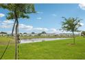 A picturesque pond view with a row of townhomes, creating a serene and inviting community setting at 2462 Sweet Viburnum Way, Ocoee, FL 34761