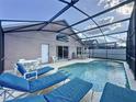 Relaxing screened-in pool area with lounge chairs and outdoor dining, great for entertaining at 4707 Pershoie Ln, Kissimmee, FL 34746