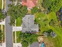 Overhead view of a well-maintained single-Gathering home with mature trees and partial landscaping in the backyard at 248 Country Landing Blvd, Apopka, FL 32703