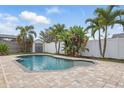 A private in-ground pool with a paved patio and a storage shed surrounded by landscaping at 14006 Yellow Wood Cir, Orlando, FL 32828