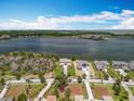 Expansive lakefront property showcasing luxury homes in a peaceful neighborhood, ideal for serene living and relaxation at 15121 Pendio Dr, Montverde, FL 34756