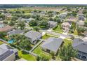Aerial view of a residential neighborhood showcasing well-maintained homes, mature trees, and green lawns on a sunny day at 15341 Groose Point Ln, Clermont, FL 34714