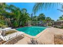 Inviting backyard pool surrounded by palm trees and lush greenery at 1096 Dyson Dr, Winter Springs, FL 32708