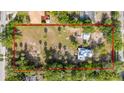 Aerial view of expansive lot showcasing the property's generous size, mature trees, and great curb appeal at 525 W Blue Springs Ave, Orange City, FL 32763