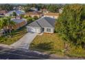Aerial view of a well-designed home with a neat front yard and complementary landscaping at 130 Mediterranean Ct, Kissimmee, FL 34758