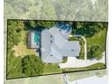 Aerial view of a single-Gathering home featuring a screened-in pool, well-maintained landscaping, and a private backyard at 2376 Nightingale Ln, Kissimmee, FL 34746