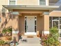 Close up view of the front porch showing door and plants at 4899 Meadow Dr, St Cloud, FL 34772