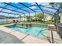 Inviting screened-in pool area with clear blue water, perfect for relaxing and entertaining at 737 Oxford Dr, Davenport, FL 33897