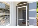 Welcoming entrance with screen door, sidelight and view to the gray painted front door at 2926 Dickens Cir, Kissimmee, FL 34747