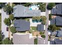 Aerial view showcasing properties with private backyard pools, lush landscaping, and neighborhood streets at 1236 Aquila Loop, Celebration, FL 34747
