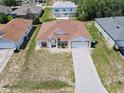 Aerial view of a single-story home showcasing its location within a residential neighborhood and long driveway at 1912 Manatee Ln, Poinciana, FL 34759
