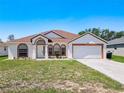 Charming single-story home featuring a symmetrical facade, arched windows, and a well-manicured lawn at 1912 Manatee Ln, Poinciana, FL 34759