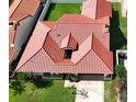 Aerial view of a charming single-story home with a red tile roof, surrounded by green grass at 8057 Marcella Dr, Orlando, FL 32836