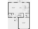 Open-concept first-floor plan with kitchen, living, dining, half bath and two car garage at 5225 Tuscany Ln, Davenport, FL 33897