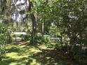 Tranquil backyard with lush greenery, moss-draped trees, and a glimpse of the fenced perimeter at 5019 Pineapple St, Lake Wales, FL 33898