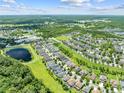 An aerial view of the neighborhood, highlighting its peaceful surroundings, community ponds, and lush green spaces at 3144 Dark Sky Dr, Harmony, FL 34773
