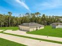 Scenic view of a single-Gathering home's backyard featuring green lawn, mature trees, and a spacious driveway at 35 Peterlee Ct, Kissimmee, FL 34758