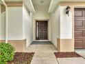 Inviting front entrance with a modern front door, neutral paint and manicured landscaping at 2810 Maguire Dr, Kissimmee, FL 34741