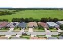 Aerial view of a quiet suburban neighborhood with green spaces in the background at 2829 Shelburne Way, St Cloud, FL 34772