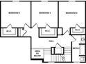 Second floor plan showcasing three bedrooms, each with a walk-in closet, and a shared bathroom at 13462 Leaping Water Way, Astatula, FL 34705