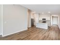 Open-concept living space with wood-look floors and natural light flowing into the kitchen area at 6244 Sw 96Th Pl, Ocala, FL 34476