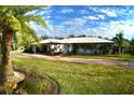 Side view of a single-story home with palm tree and lush lawn at 225 Temple Cir, Eustis, FL 32726
