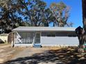 Quaint, one-story cottage featuring light blue siding and a silver metal roof at 1268 Cr 436, Lake Panasoffkee, FL 33538