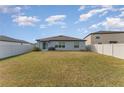Spacious backyard with lush lawn, featuring a white fence and rear view of the home at 2133 Old Mining Rd, Lakeland, FL 33801