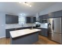 Modern kitchen boasts stainless steel appliances, a central island, and gray cabinetry at 290 Ne 51St Ave, Ocala, FL 34470